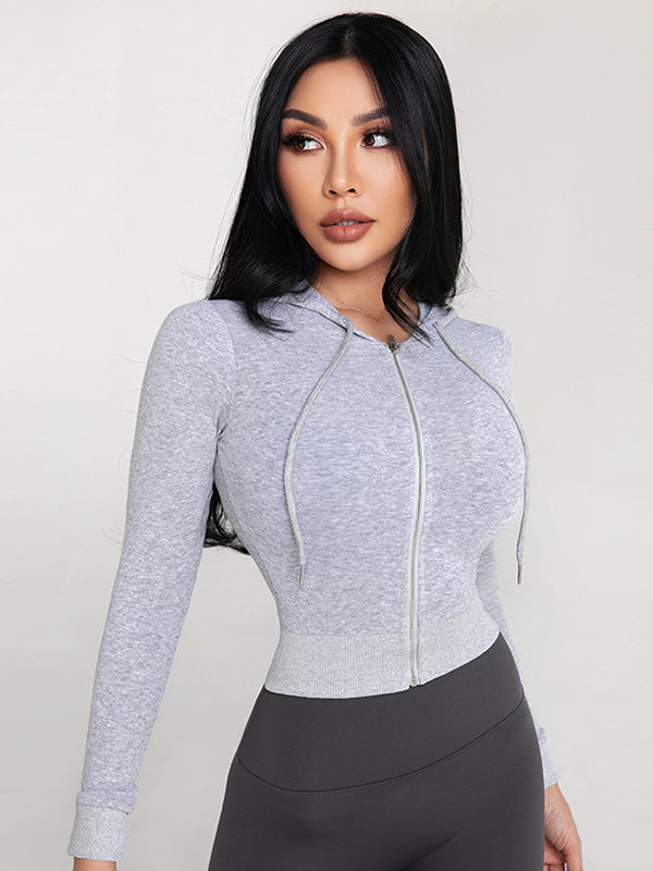 Tight Long Sleeved Hooded Tight Slim Running Yoga Suit Hoodies&Jackets