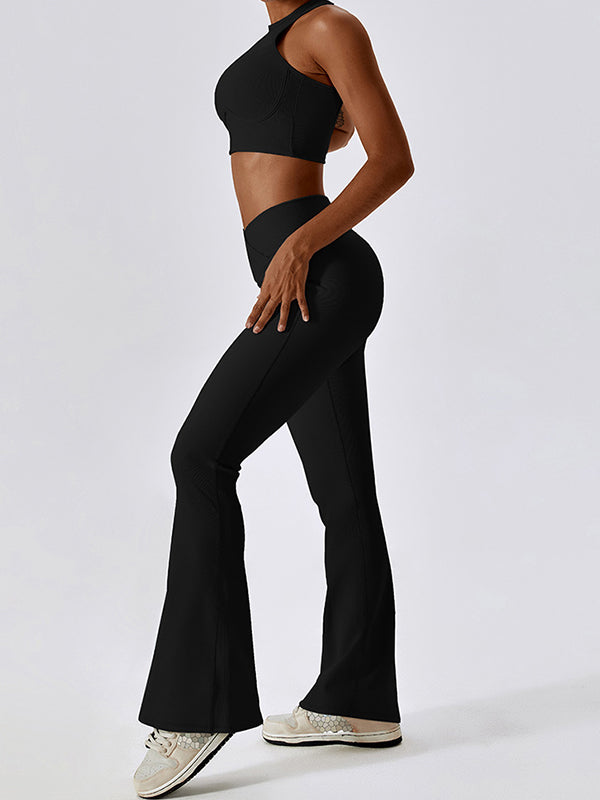 Flared Pants Skinny High-Waisted Solid Color Yoga Bottoms