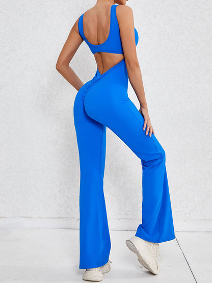 Wrap Hollow Solid Color Spaghetti-Neck Jumpsuits