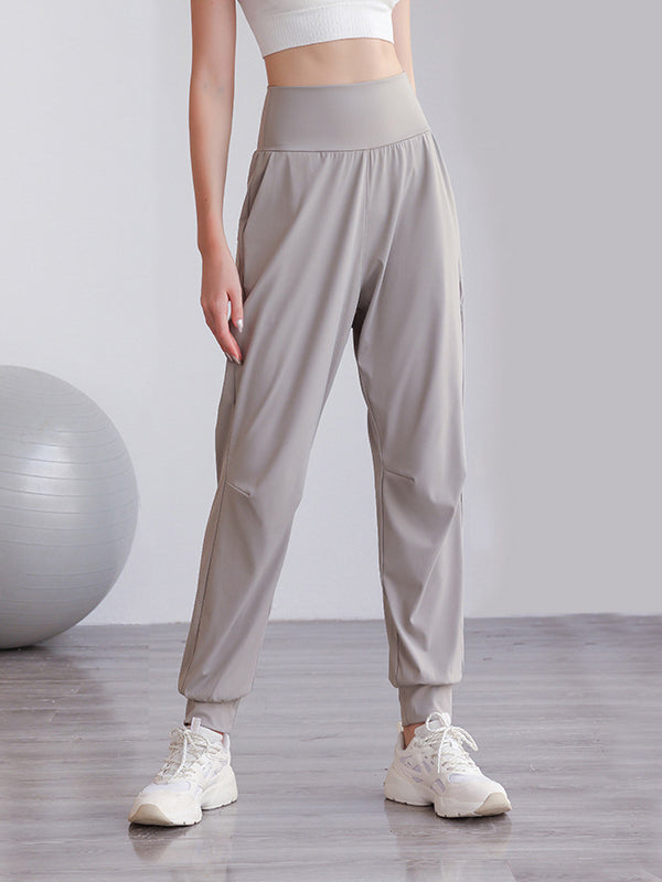 Loose High-Waisted Pockets Solid Color Athletic Pants