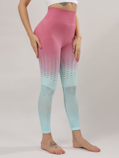 Skinny Contrast Color Hollow Yoga Leggings