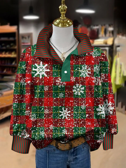 Retro Christmas Snowflake Print Long Sleeve Top