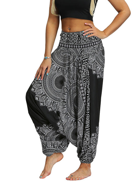 Black Ethnic Printed Loose Casual Yoga Bloomers