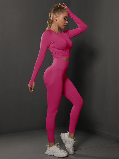 Solid Color Long Sleeve Tee & Leggings Yoga Suits