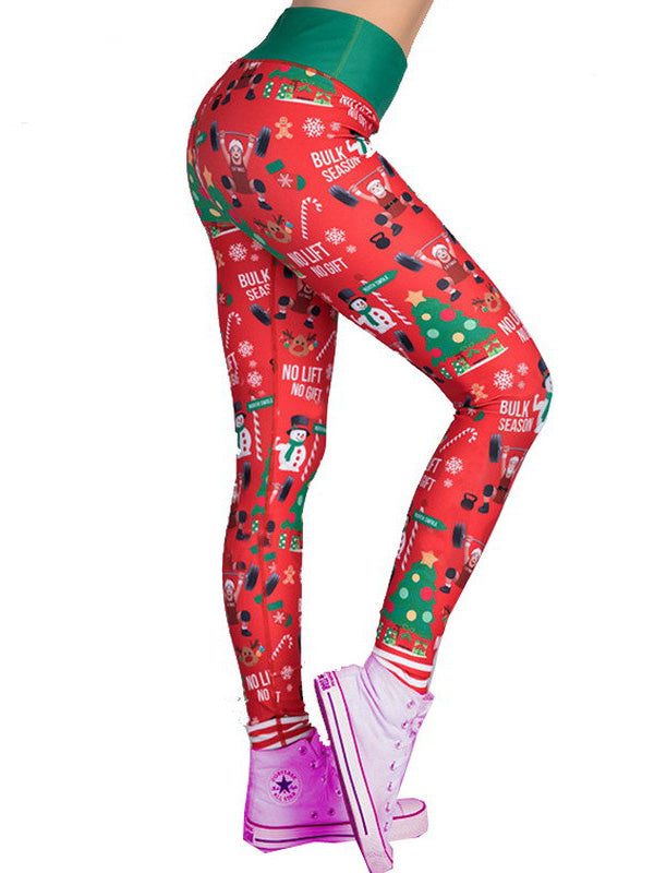 Christmas Print Breathable Wrap Sports Leggings