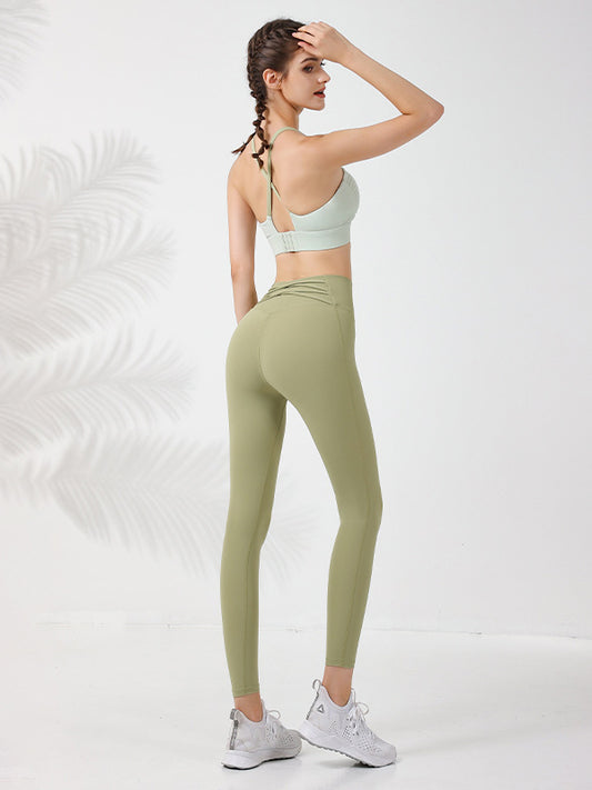 Back Cross Contrast Color Hollow Sports Bra&Leggings Suits