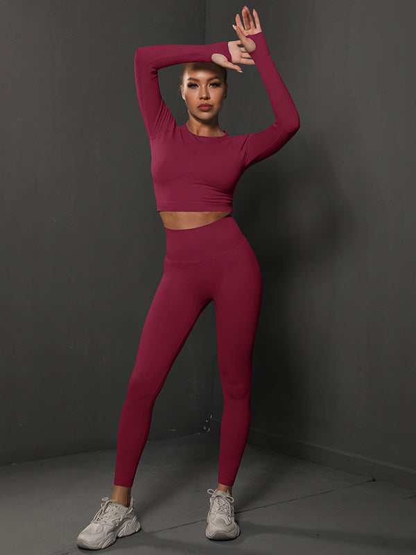 Solid Color Long Sleeve Tee & Leggings Yoga Suits