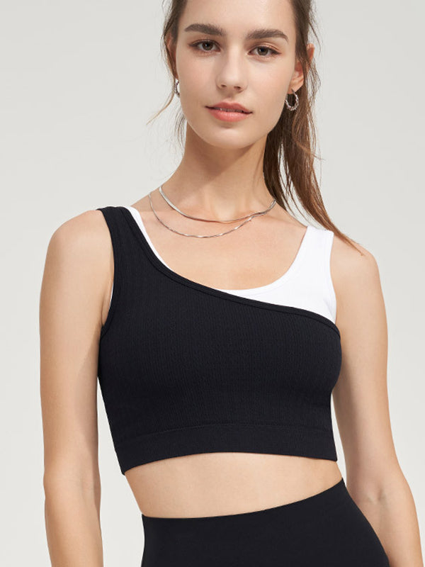 Wrap Contrast Color Detachable Spaghetti-Neck Sports Bra