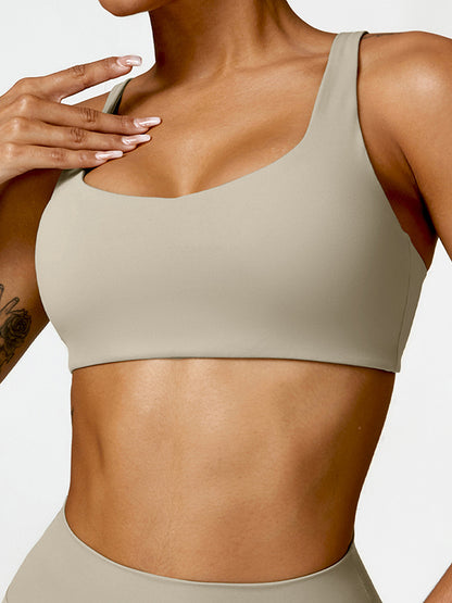 Skinny Wrap Hollow Solid Color Spaghetti-Neck Sports Bra