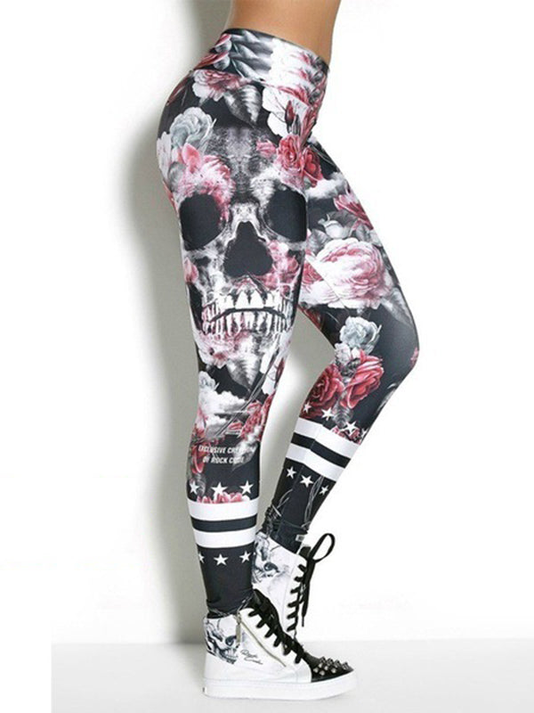 Skull Print Buttock Lifting Tight Fitting Fitness Leggings