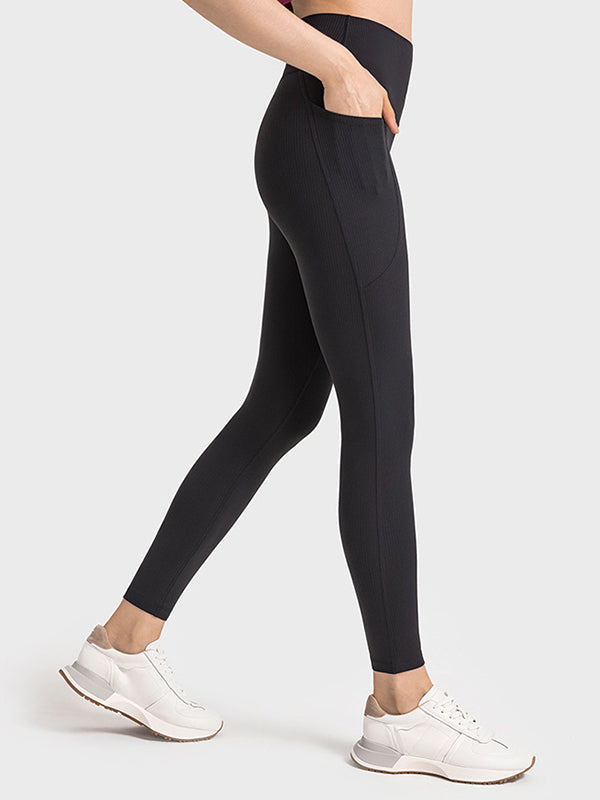 Skinny Leg Wrap Pockets Solid Color Leggings