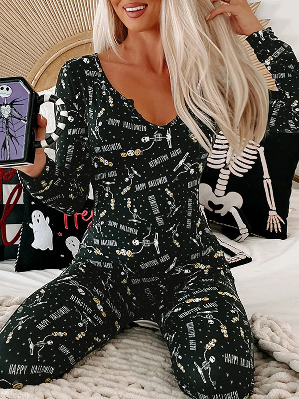 Wrap Halloween Ghost Printed V-Neck Jumpsuits