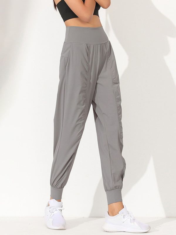 Loose High-Waisted Pockets Solid Color Athletic Pants