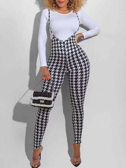 Check Print Stretch Slim Fit Jumpsuits