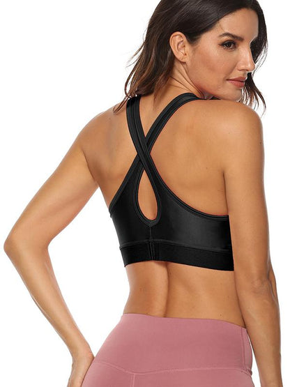 Solid Color Shockproof Back Cross Sports Bra