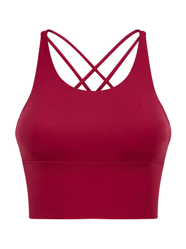 Skinny Wrap Yoga Tops Hollow Solid Color Spaghetti-Neck Bra