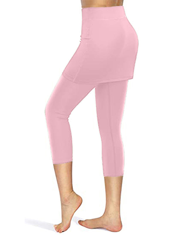 False Two Skinny Yoga Bottoms Pockets Solid Color Cropped Trousers