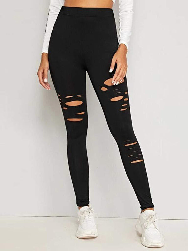 High Waisted Solid Color Hollow Sports Leggings