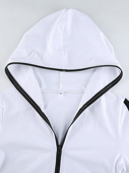 Contrast Color Zipper Hooded Wrap Jumpsuits