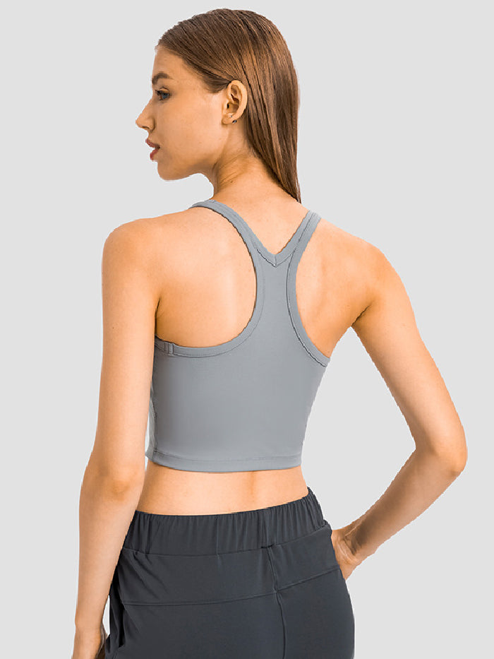 Skinny Wrap Sports Bra Hollow Yoga Tops Solid Color U-Neck Bra