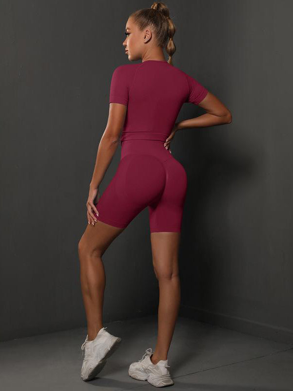 Solid Color Tee & Shorts Yoga Suits