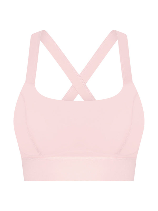 Skinny Wrap Back Cross Yoga Tops Solid Color Spaghetti-Neck Bra