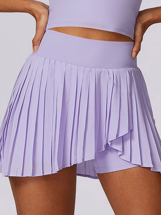 False Two Pleated Solid Color Skirts Bottoms