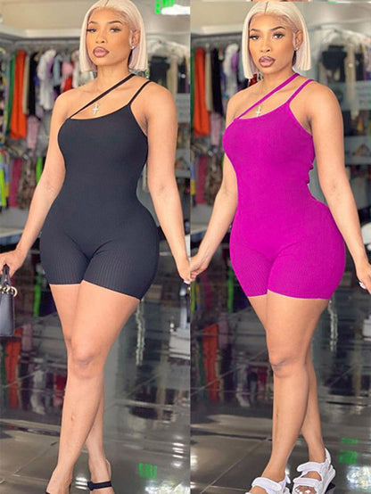 Sleeveless Solid Color Backless Wrap Rompers