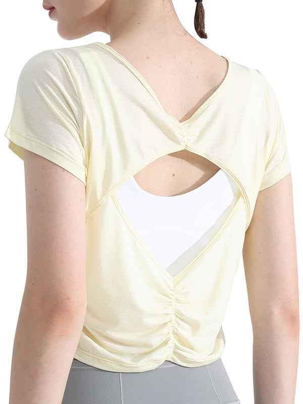 Loose Hollow Solid Color Round-Neck Yoga Tops