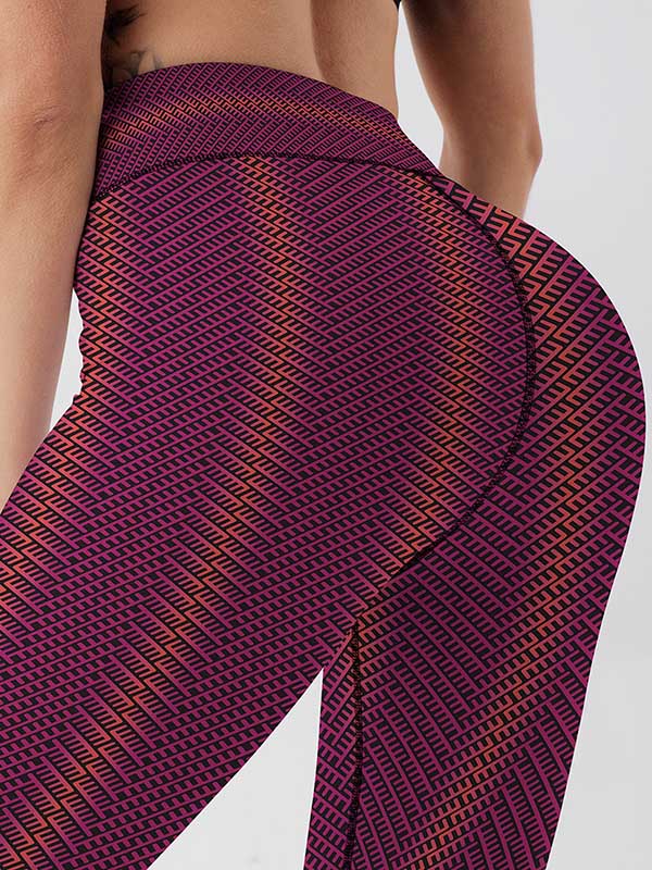 Gradient Diamond Lattice Print High-Waisted Slim Leggings