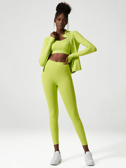 High Waisted Wrap Fluorescent Tees&Bra&Leggings Suits