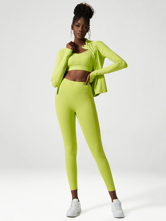 High Waisted Wrap Fluorescent Tees&Bra&Leggings Suits