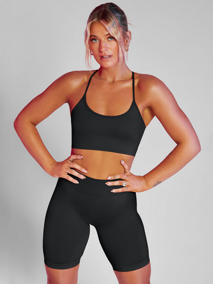 Solid Color Back Crossover Bra & Leggings Sports Suits