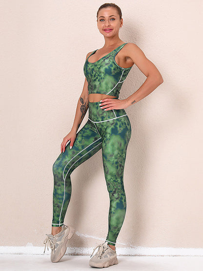 Tie-Dyed Top Bra&Legging Fitness Suits