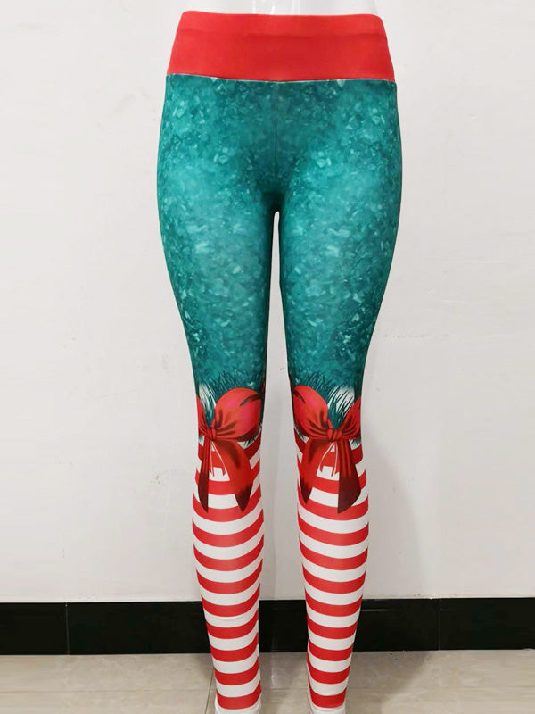 Christmas&Bowknot Print Breathable Wrap Sports Leggings