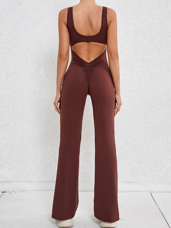 Wrap Hollow Solid Color Spaghetti-Neck Jumpsuits