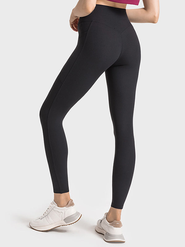 Skinny Leg Wrap Pockets Solid Color Leggings