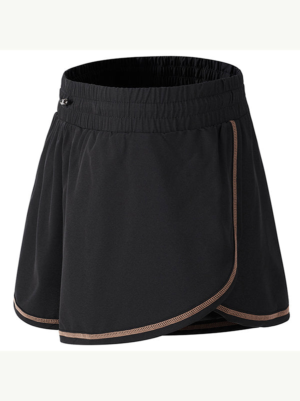 False Two Color-Block Elasticity Pockets Sports Shorts