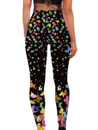 Skinny Wrap Butterfly Print High-Waisted Polka-Dot Leggings