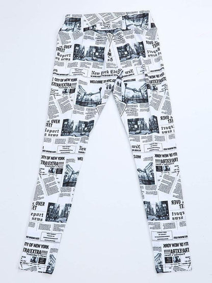 Newspaper Printed Yoga Ninth Leggings