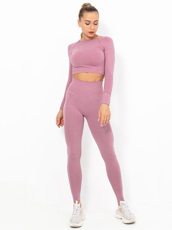 Seamless Solid Long Sleeves Tees&Leggings Yoga Suits