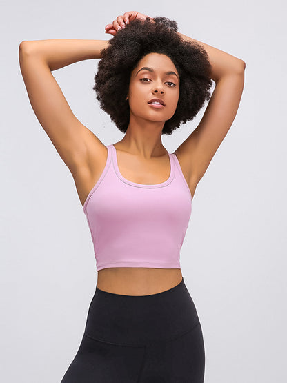 Skinny Wrap Sports Bra Hollow Yoga Tops Solid Color U-Neck Bra