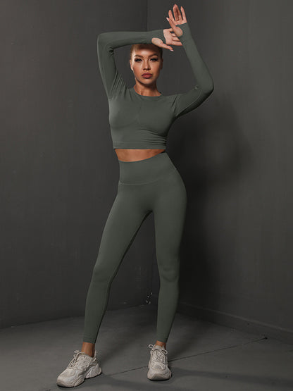 Solid Color Long Sleeve Tee & Leggings Yoga Suits