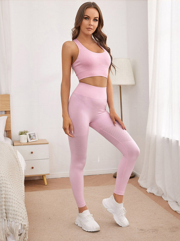 Solid Color Breathable Bra&Legging Sport Suits