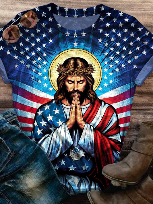 Independence Day Jesus Crew Neck T-shirt