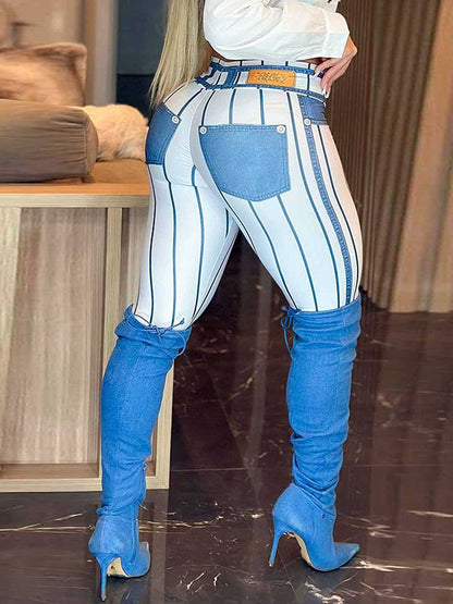 Skinny Wrap Contrast Color Striped Leggings