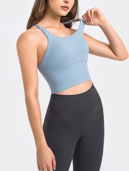 Skinny Wrap Yoga Tops Hollow Solid Color Spaghetti-Neck Bra