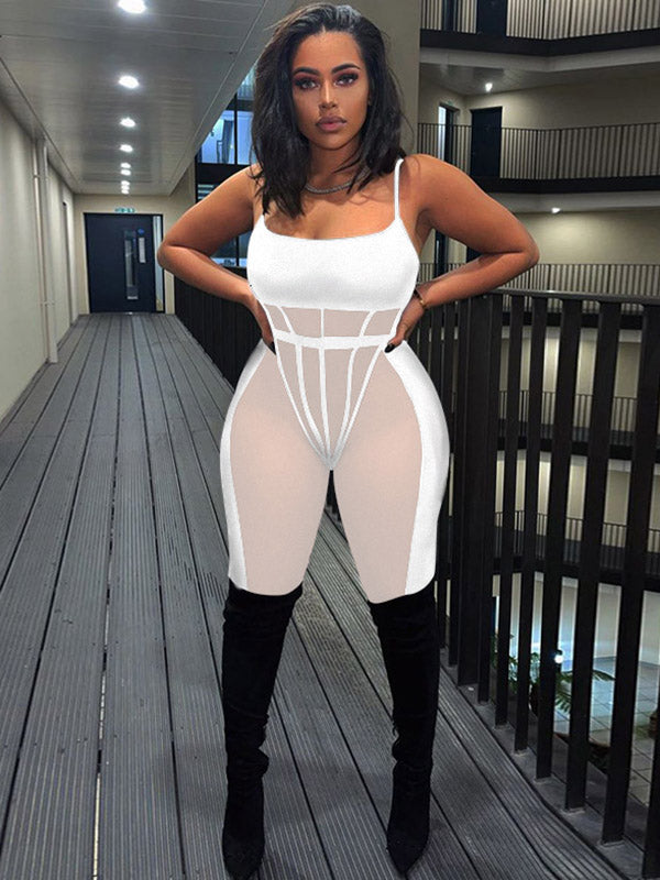 Hollowed Split-Joint Mesh Bodysuits&Leggings Sports Suits