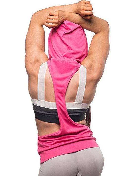 Solid Color Backless Hooded Sports Tanks