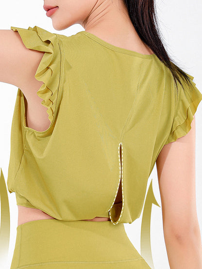 Loose Sleeveless Ruffled Round-Neck Yoga Tops